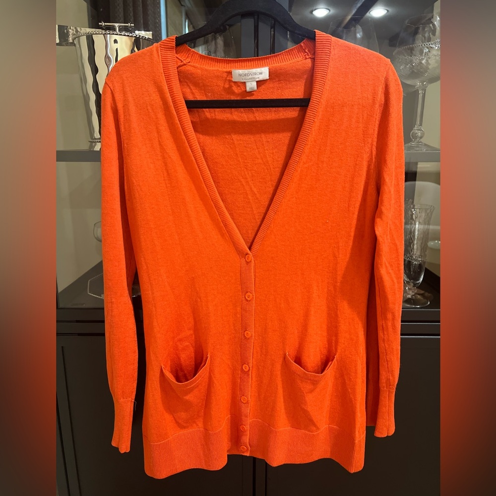 Nordstrom Collection Silk and Cashmere Orange Cardigan, Small